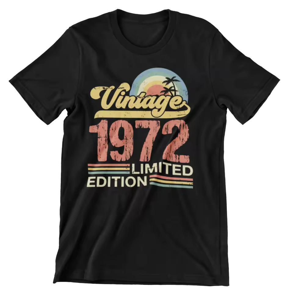 Vintage 1972 Limited Edition T-Shirt Bold Retro Design Graphic Short Sleeve T-Shirt Men's T-Shirt Black Casual Crew Neck T shirt
