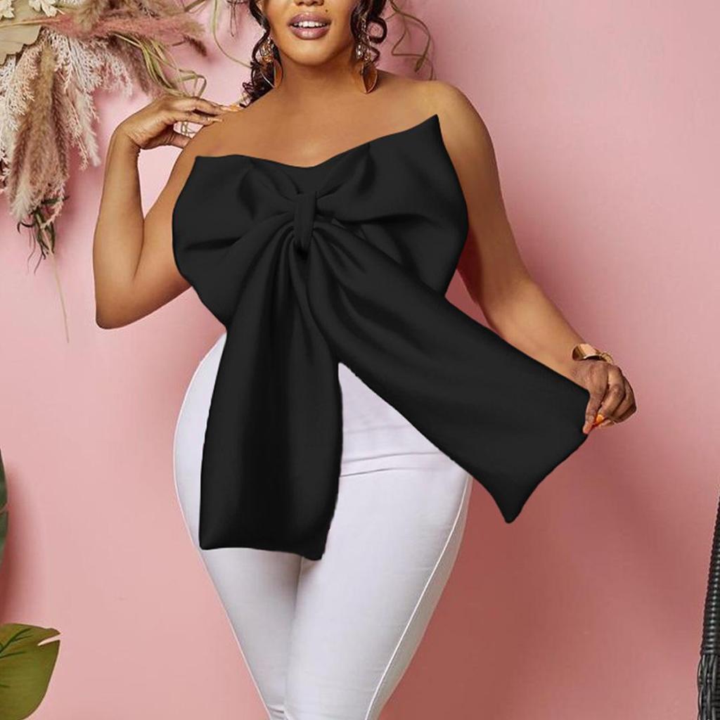 Plus Size Summer Women's Tops Sleeveless Sexy Bowknot Wrap Strapless Short Tops Shirt