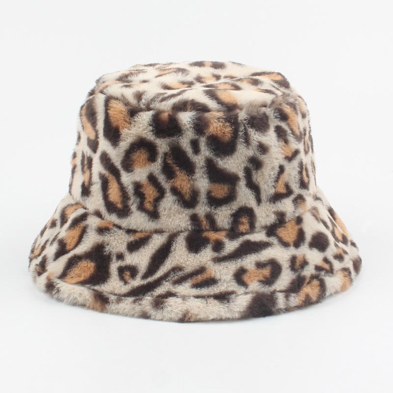 New Velvet Hat for Women In Autumn and Winter Korean Retro Leopard Print Fisherman Hat Casual Versatile Bucket Hat Sunbath Hat