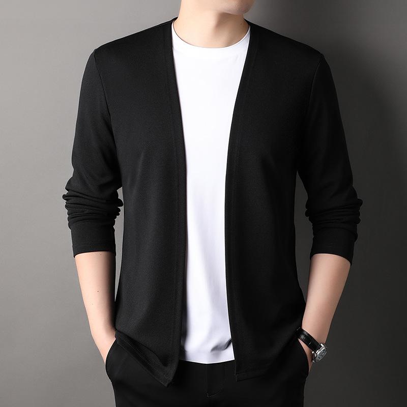 Knitted Cardigan Men's Autumn Knitted Cardigan Solid Color Thin Korean Men's Plus Size Jacket