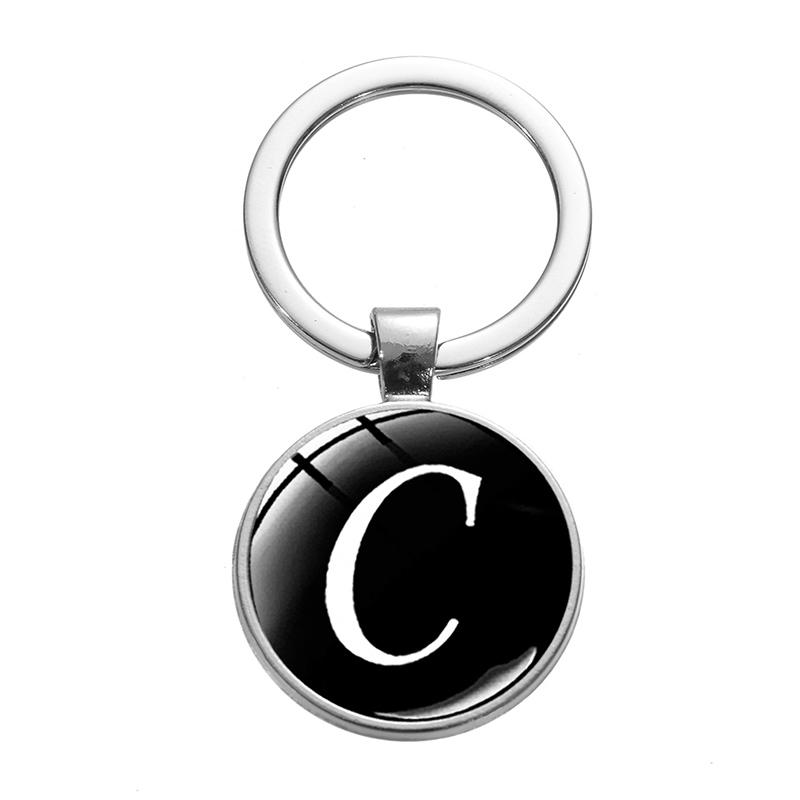 1PC AZ Initial Name Brief Anhänger Schlüsselanhänger Halter Runde Alphabet Schlüsselanhänger Kunst Foto Glas Cabochon Vintage Schmuck