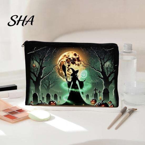 Witch Castle Storage Pouch Bag, with Halloween Print, Large Portable Cosmetic Capacity Canvas Organizer, for Travel And Stationery Leak-Proof Bag