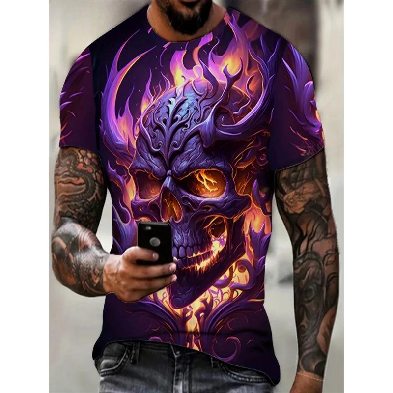 Men's Horror Skull Print T-Shirt 3D Print Vintage O-Neck Short Sleeve Fashion T-Shirts Men's Summer Street Clothing