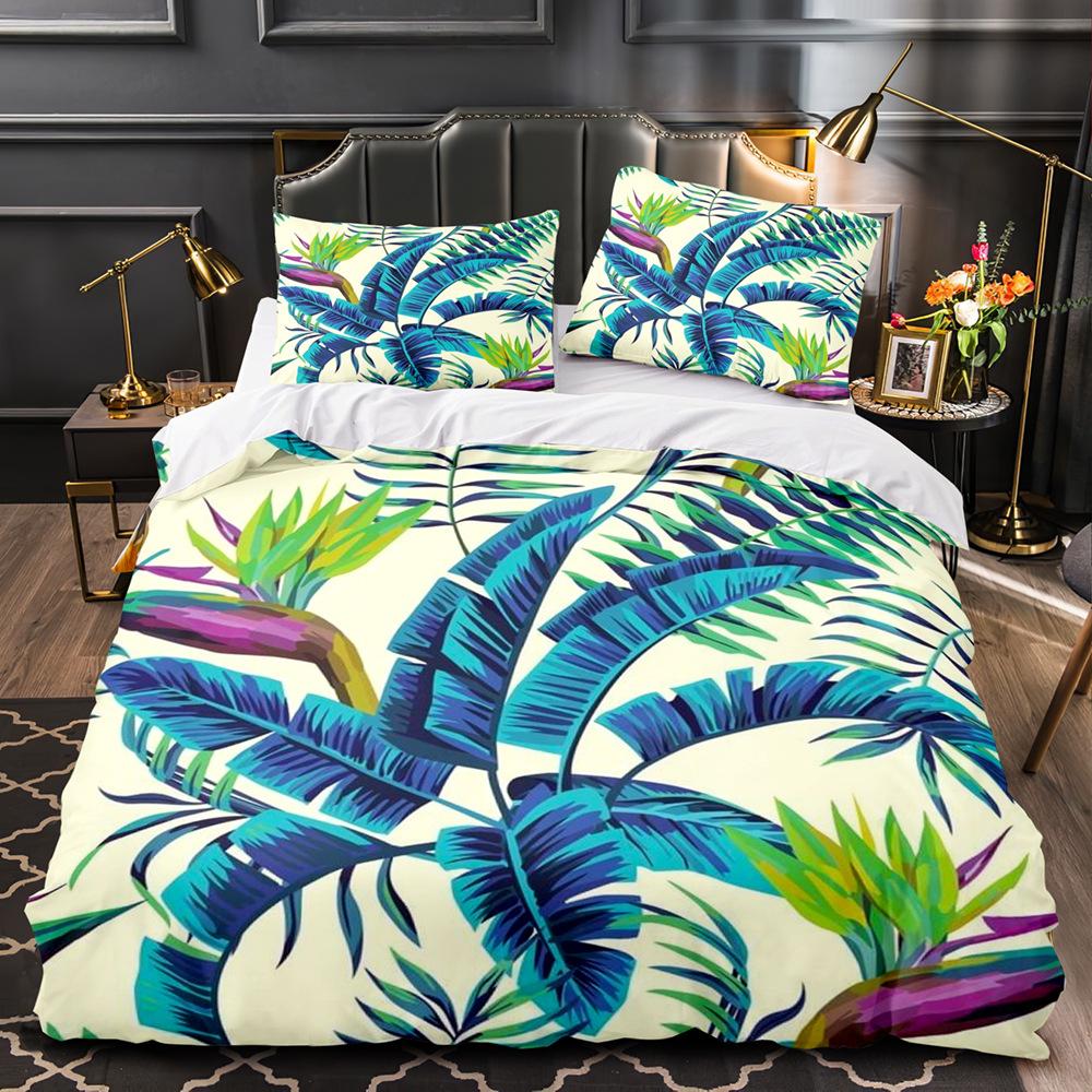 Green Leaves Tropical Duvet Cover Set Queen Bedding Set Full Queen Leaves Comforter Cover King Size 2/3pcs Polyester Quilt Cover