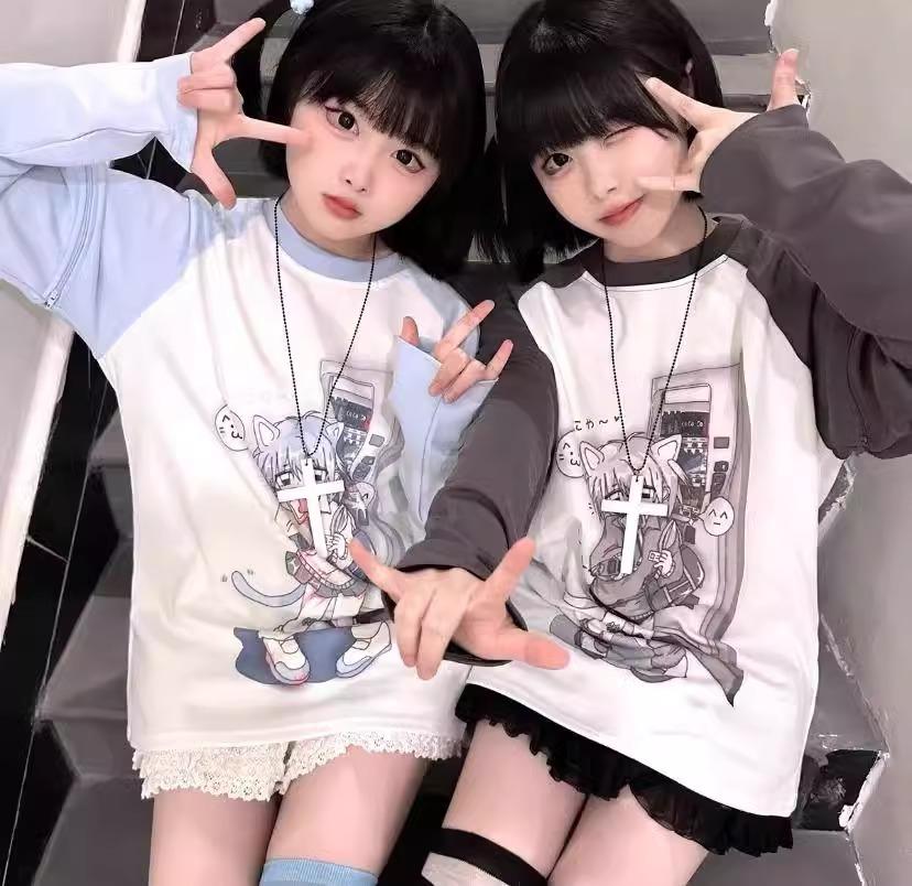 Japanese Y2k Shirts with Removable Sleeve Short Long Sleeve T Shirt for Girls Spring Casual Kawaii Woman Top