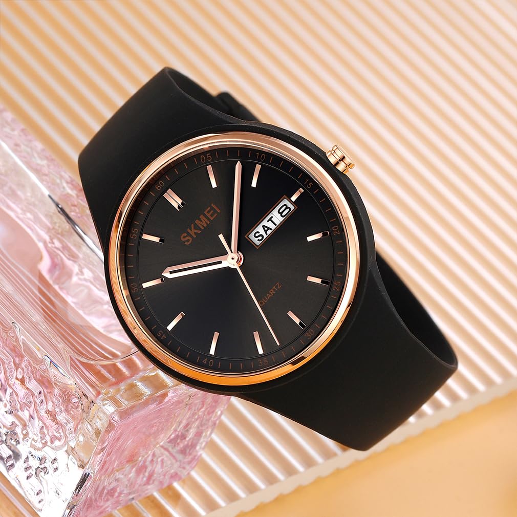 Silicone Waterproof Sport Watch Brand Date Day Gift for High School Black Watch for Women Women's - Cute, Simple, Stylish, Casual, Name, & Display,