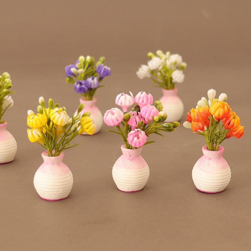 1:12 Dollhouse Miniature Plastic Simulation Colorful Floral Plants Potted Outdoor Doll House Model DIY Accessories