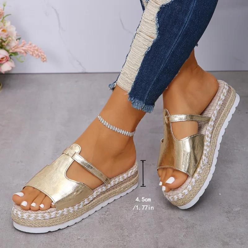 Mode Damenschuhe 2024 Hochwertige Damen-Hausschuhe in Übergröße Mode Feste Freizeitschuhe Damen Neue Peep Toe Plateau-Sandalen