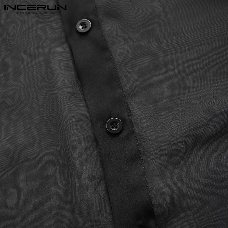 INCERUN Summer Men Long Sleeve Shirt Thin Button Clubwear Party Black Tops