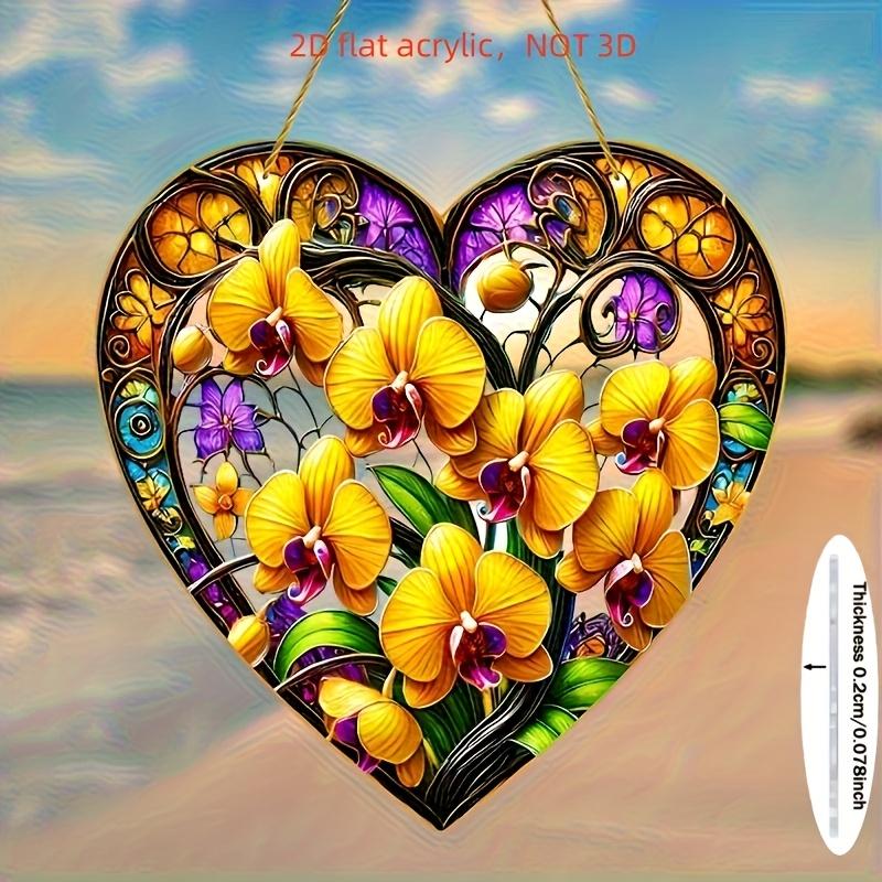 2D Flat Heart Shaped Orchid Acrylic Decoration Sign, Butterfly Orchid Color Design, Suitable for Wall Decoration, Porch, Room, Villa, Accents Home, Ha