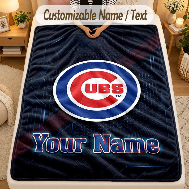 Flannel BlanketChicago Cubs Custom Name Text Personalized Soft Warm Throw Blanket Home Decor Gift