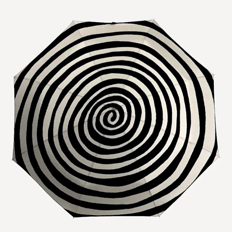 1pc Spiral Pattern Automatic Folding Umbrella - Compact 8-Rib Design, Durable Plastic & Iron, Lightweight for Outdoor Daily Use101