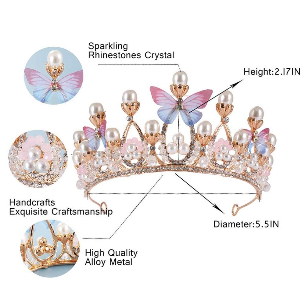 Rhinestone Princess Crown Handmade Wedding Tiara Princess Style Butterfly Tiara Wedding Ceremony