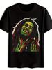Black T-shirt with Vibrant Rastafarian Graphic Print - Short Sleeve