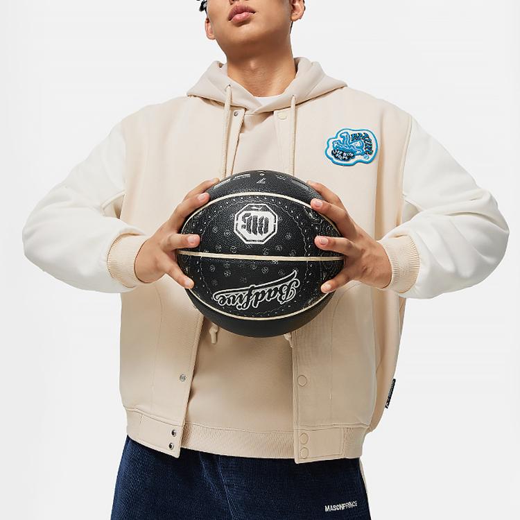Li Ning Basketball Collection, American Vintage Letter Print Baseball Collar Fleece Lined Coat Jacket Men's AJDU007-4