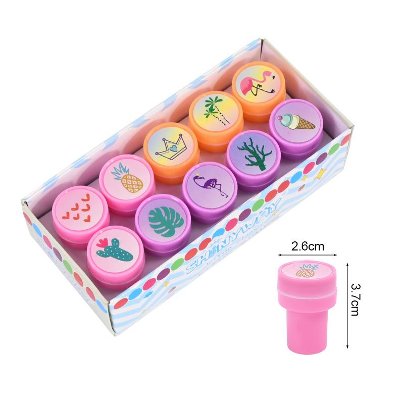 10Pcs Cartoon Self-ink Stamps Kids Mermaid Unicorn Birthday Party Favors Gift Flamingo Hawaiian Party Decor Supplies Wedding