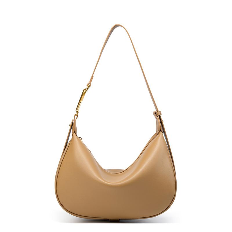 Genuine Cowhide Leather Half Moon Shoulder Bag Luxury Designer Underarm Crossbody Handbag for Women