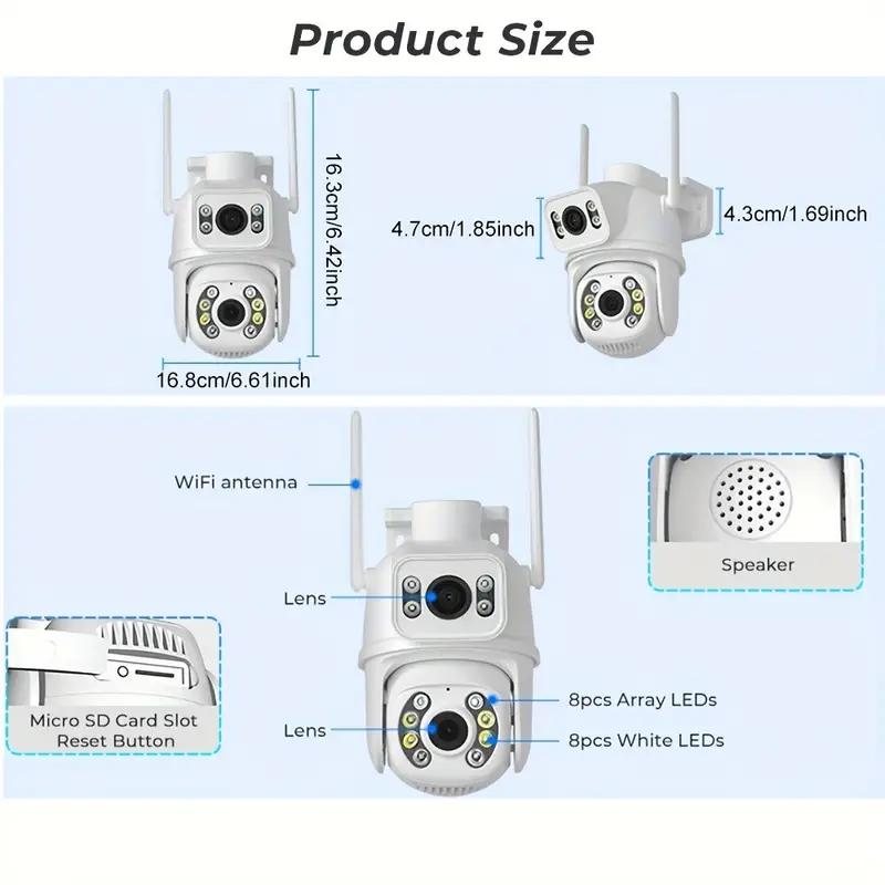 ICSEE 8MP 4K Dual Lens WIFI PTZ IP Security  Camera Real Time Dual Screen Ai Auto Tracking Body Detection Outdoor Waterproof CCTV Video Surveillance
