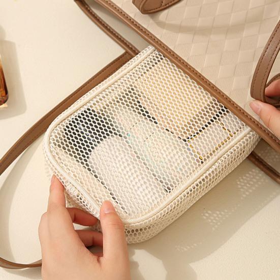 Borsa per Cosmetici in Rete Portatile Organizzatore da Viaggio per Trucco Borsa da Toilette Traspirante con Cerniera e Cordino per Casa Ufficio Palestra