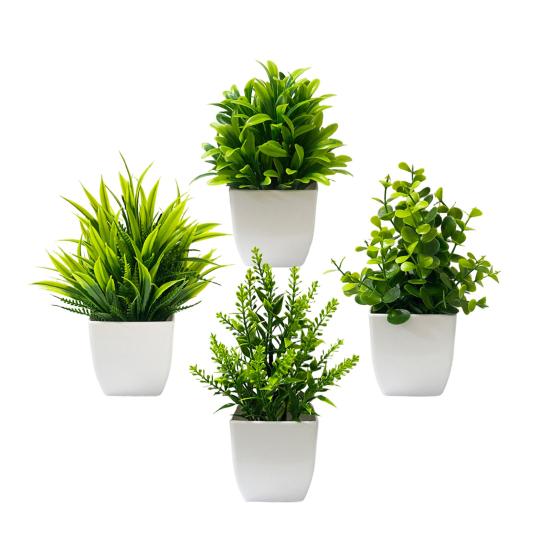 4 Pcs Mini Artificial Greenery Potted Plants Small Fake Plants with Pot for Home Office Indoor Table Shelf Farmhouse Bathroom Decor