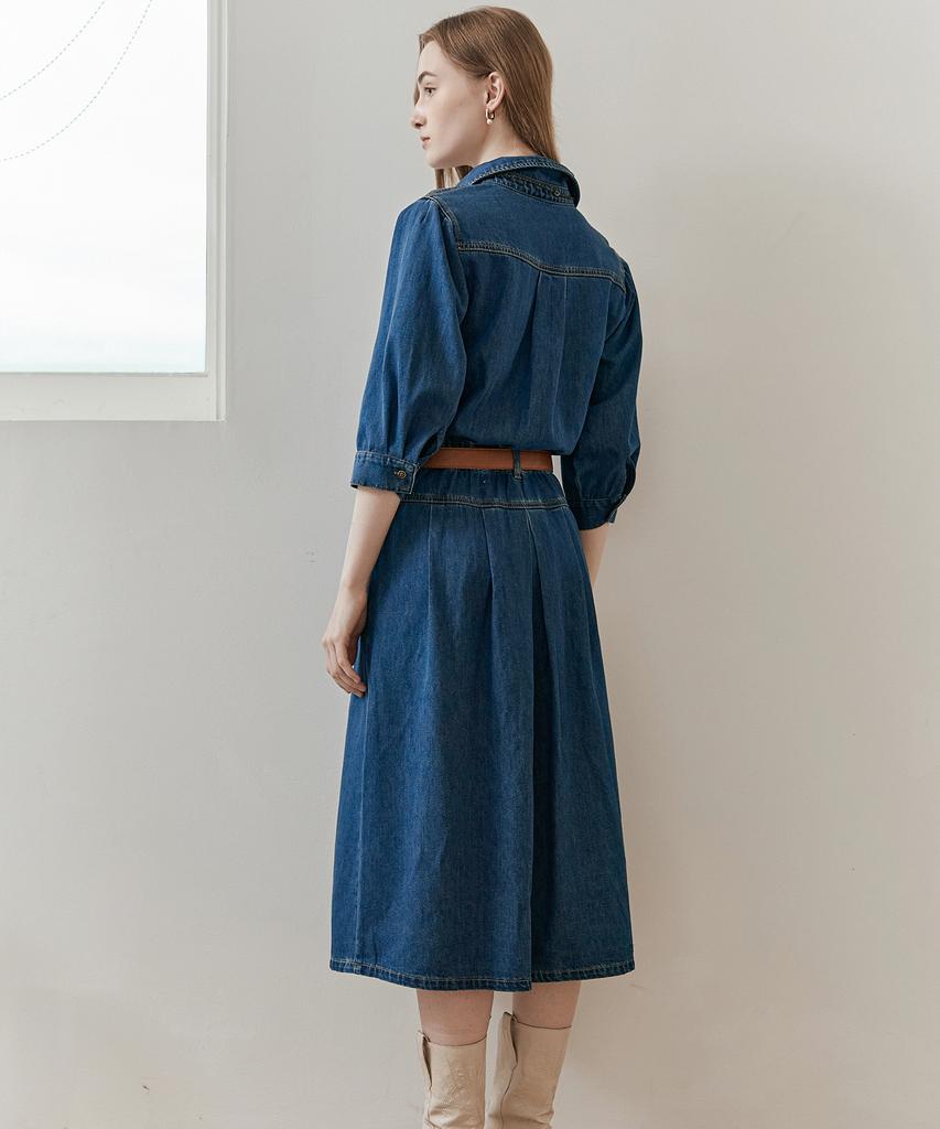 Maja Natural Washed Two-In-One Shirt Denim Long Dress