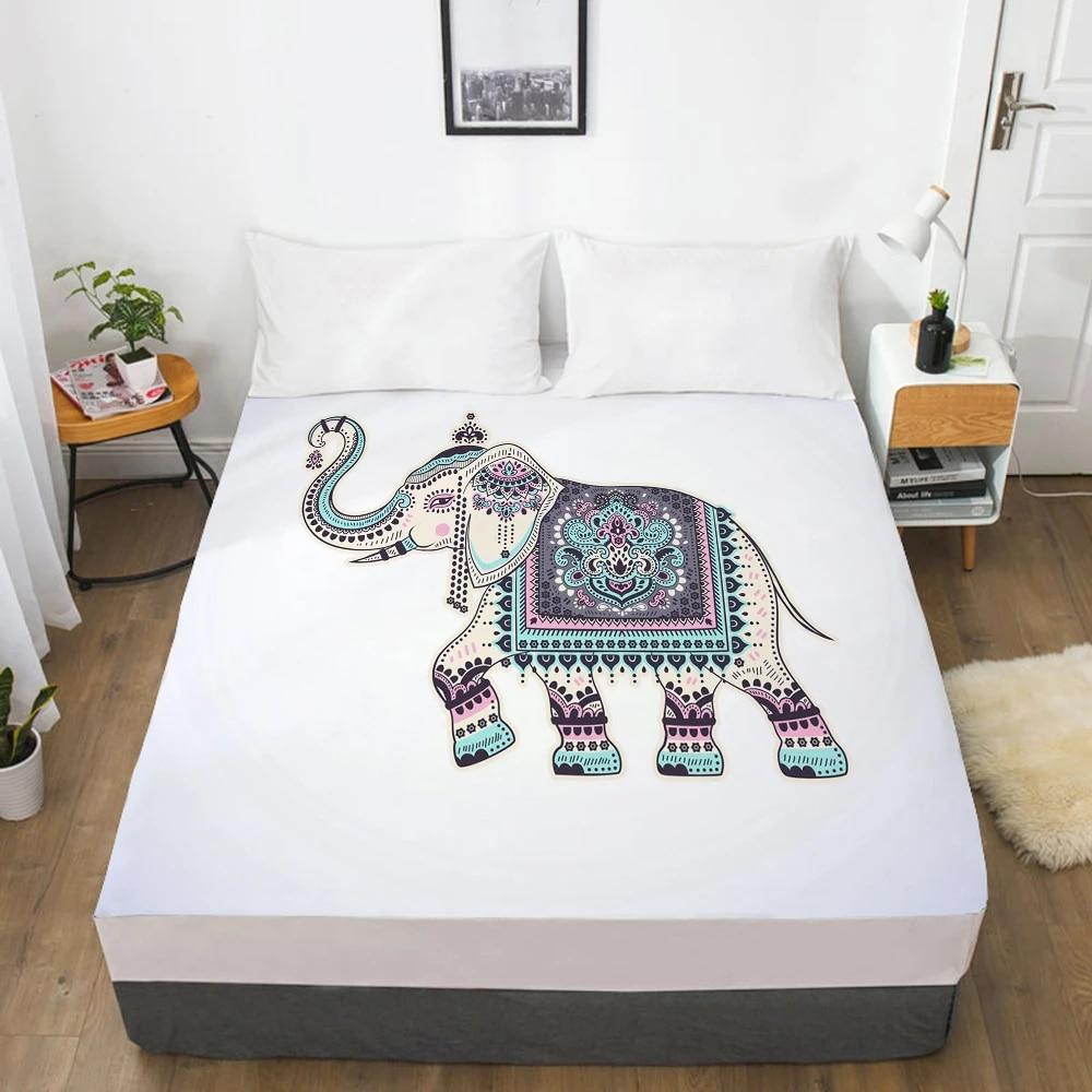 Customize Fitted Sheets Mattress Cover With Elastic Band 3D Bedsheet Linens 135x200 90x200 Bed Sheet Bedding Bohemia Elephant