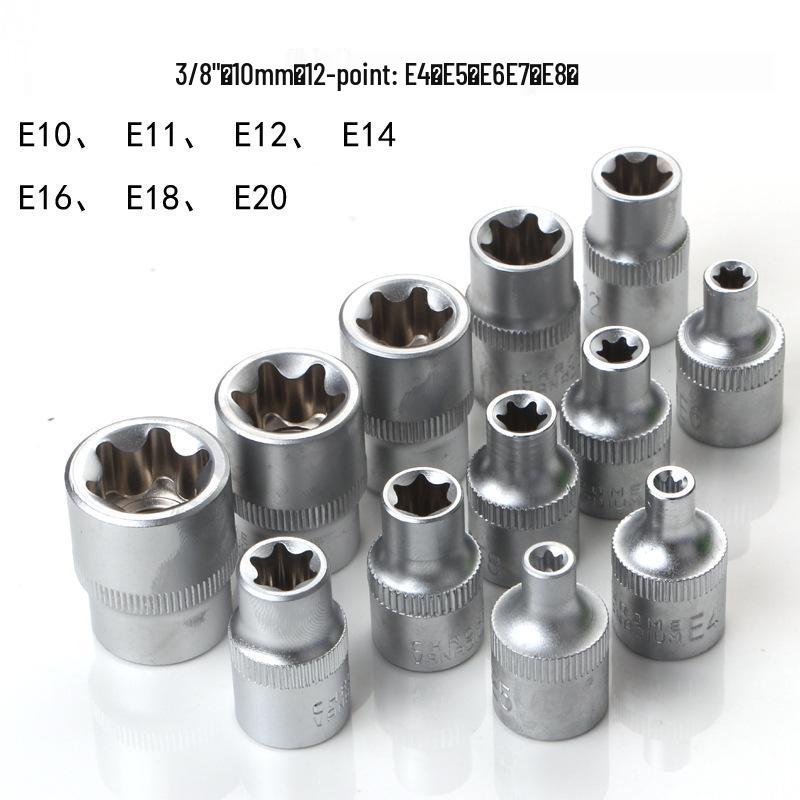 Jeu de 34 embouts Torx Étoile & Hexadécimaux avec entraînement 3/8 et 14 douilles type E