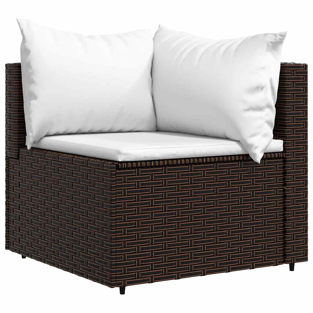 Garden Corner Sofa with Cushions Brown Poly Rattan