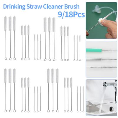 9/18Pcs Stainless Soft Hair Suction Glass Tube Cleaner Brushes Tools Fish Tank Straw Bottle Cleaning Brush Long Straw Brush Tool