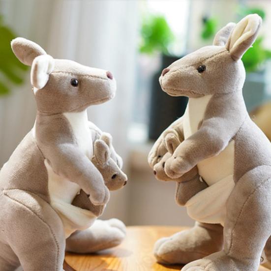 Mom Baby Kangaroo Plush Toy Stuffed Standing Animal Plushie Doll Sleeping Pillow Home Decoration Kids Girlfriend Adults Birthday Christmas Gift
