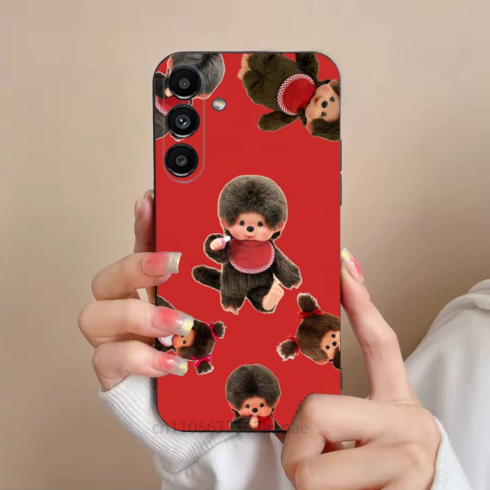 Cute Monchhichis Phone Case For Samsung S25,24,21,22,23,S30,Ultra,S20,Plus,Fe,Lite,Note,S10,S9,Black Soft Shell