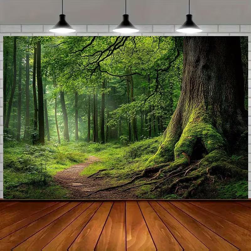 2D Enchanted Green Forest Path Photography Background