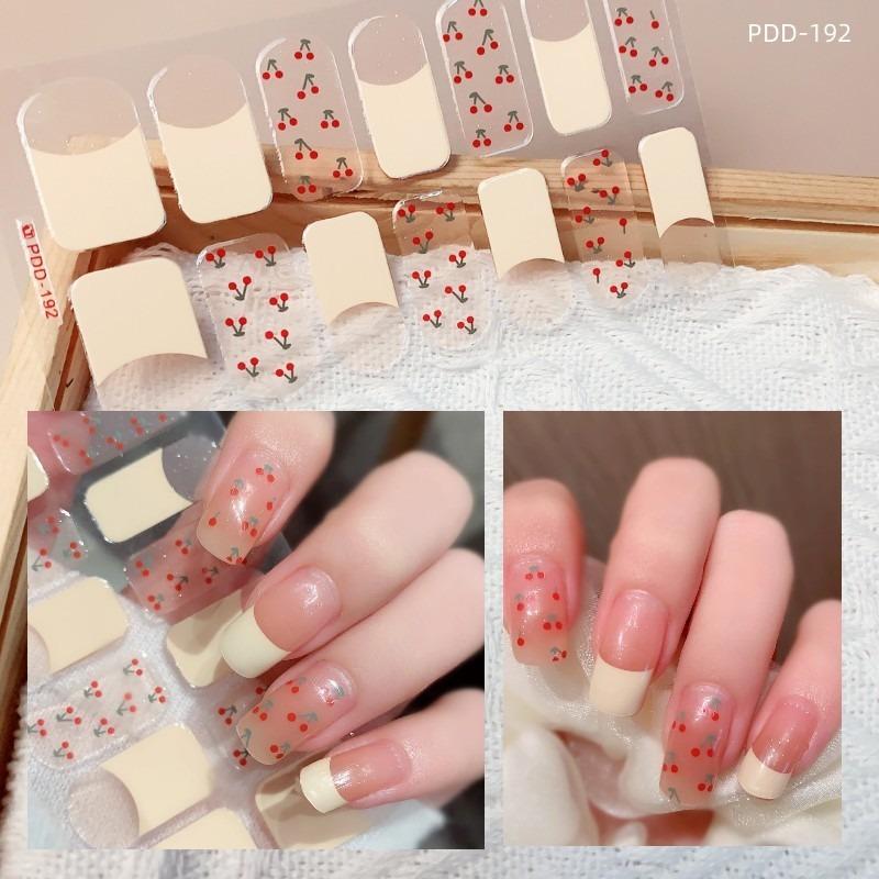 60 Styles DIY Semi Cured Gel Nail Stickers Long-Lasting Solid Color Fresh Flowers In Spring Nail Strips Patch Slider Full Cover Decal