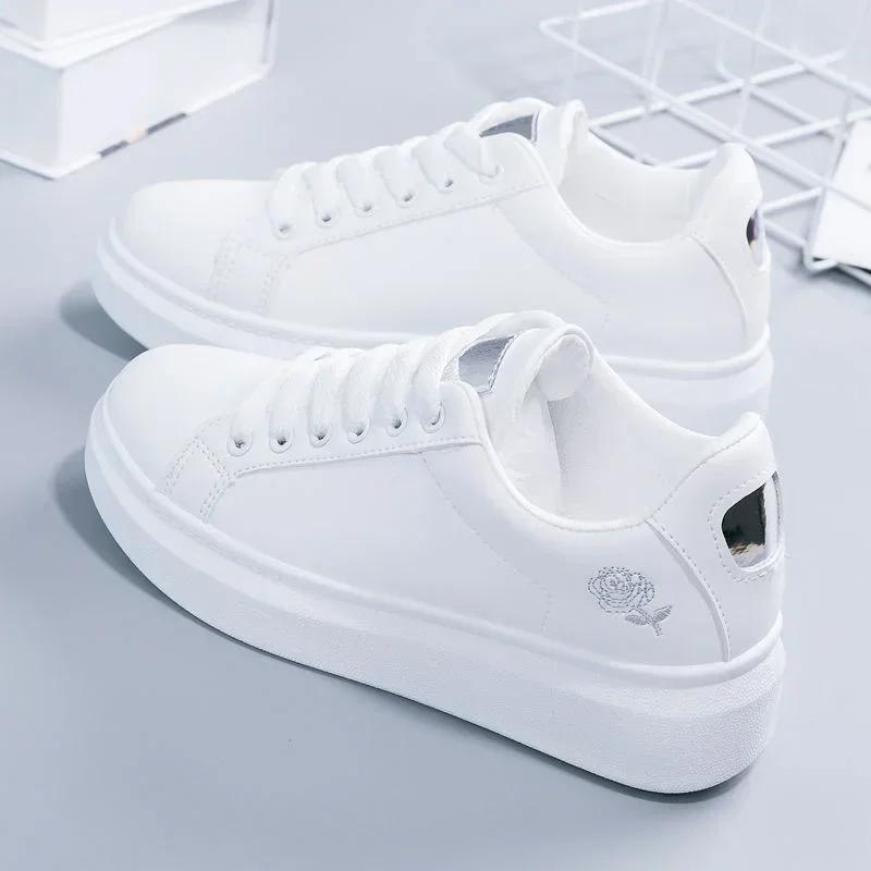 Frauen Laufschuhe Frühling Herbst Mode Weiß Atmungsaktive Gestickte Blume Lace-Up Casual Sneakers Zapatos Mujer Sneakers Frauen