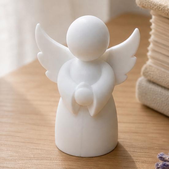 Home Decor Angel Figure 3D Printed Figurine, Little White Guardian Statue, Durable Figurine Healing Winged for Desktop Shelf