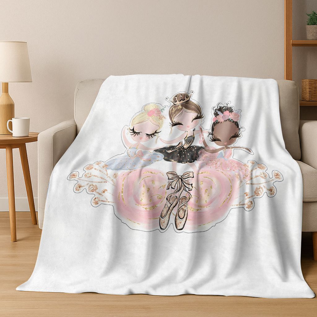 Elegante Dansende Meisje Ballerina Cartoon Flanellen Deken, Gezellige Zachte Plaid voor Huis Slaapkamer Bed Bank Cover Cadeau Kinderen