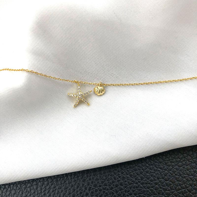 Sparkling Diamond Starfish Shell Necklace, Simple and Personalized Design, Niche Temperament, Collarbone Chain, Women's Korean Style
