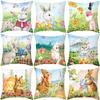 Watercolor Easter Pillowcase Peach Skin Cartoon Print Bunny Egg Home Sofa Pillowcase