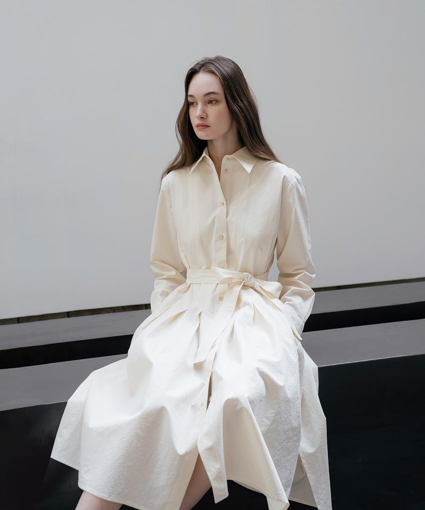 Unis Ivory Tuck Pleated Shirt Dress
