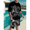 Moda Nuevo Traje de Hombre de Talla Grande Traje Estampado con Cruz Jesús Verano Fresco Transpirable Manga Corta Pantalones Cortos con Cordón Ropa de Fe