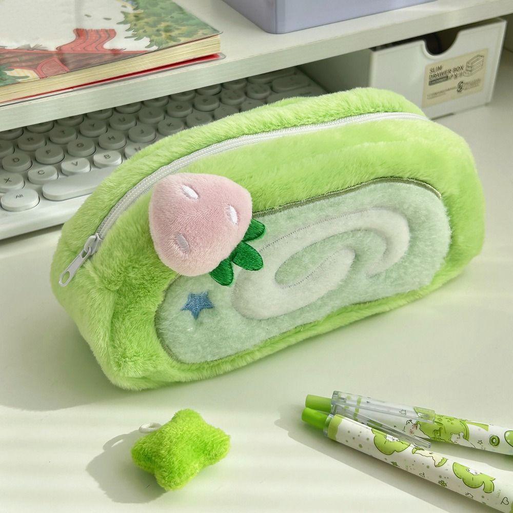 Cute Honeydew Swiss Pen Bag Large Capacity Multi-functional Pencil Case Stationery Storage Bag Students