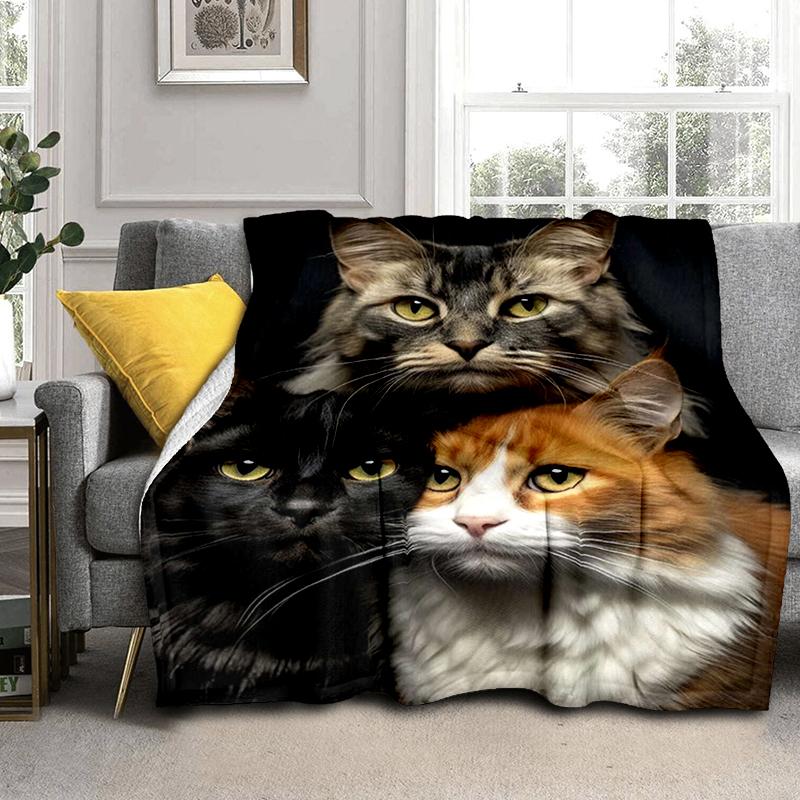 1 STuks Schattige kat, cartoon deken, lichtgewicht voor alle seizoenen, thuis, kantoor, buiten, dutje, multifunctionele deken