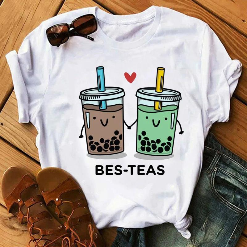 T-shirt Imprimé Thé au Lait Dessin Animé Kawaii Mode Femme T-shirt Hauts Décontractés Filles Années 90 Dames Femme Mignon T-shirt Graphique