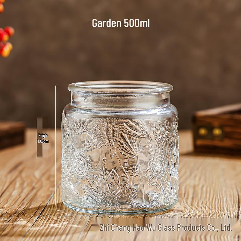 Square Embossed Glass Jar for Snacks & Dried Fruit, Retro Kitchen Storage Container