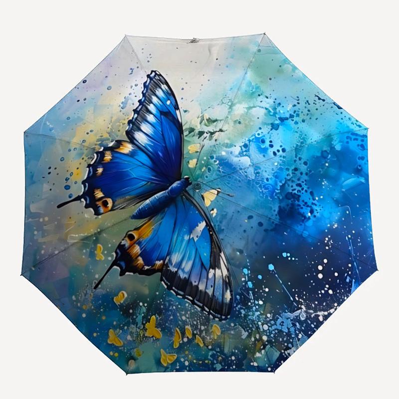 1pc Butterfly Watercolor Auto Folding Umbrella, Sturdy And Durable Automatic Folding Umbrella with 8 Ribs, Convenient for Outdoor Use192