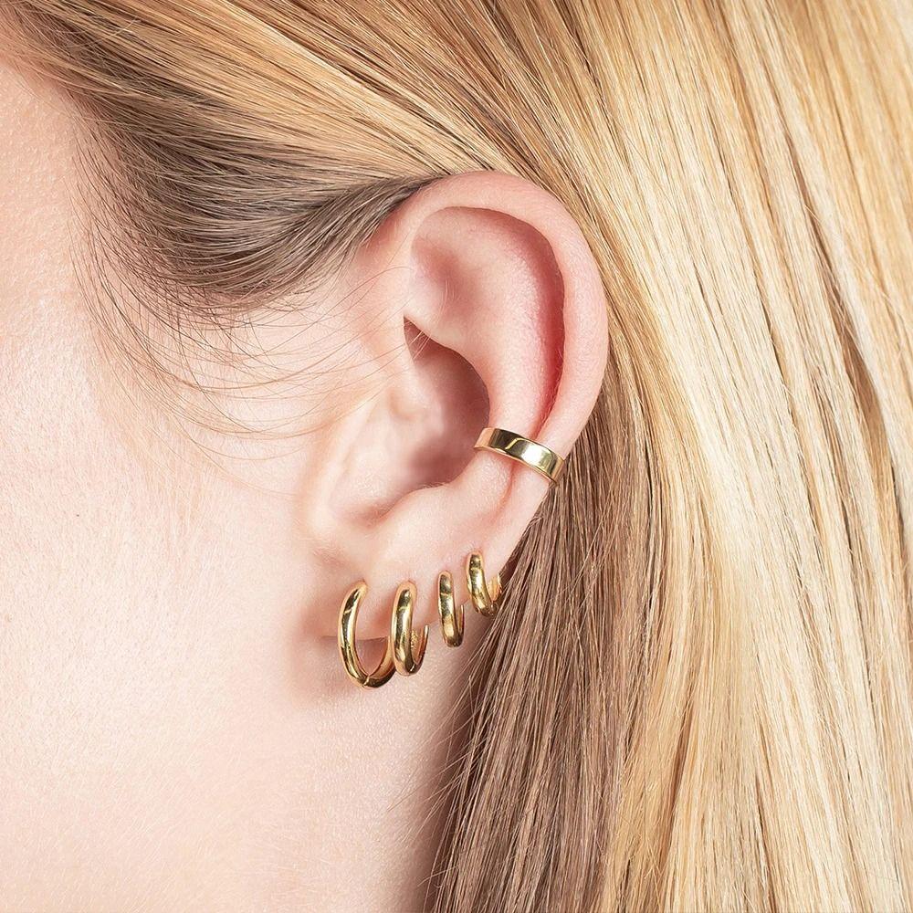 Circle Titanium Steel Hoop Earrings Sliver/Gold/Black Circular Earrings Man
