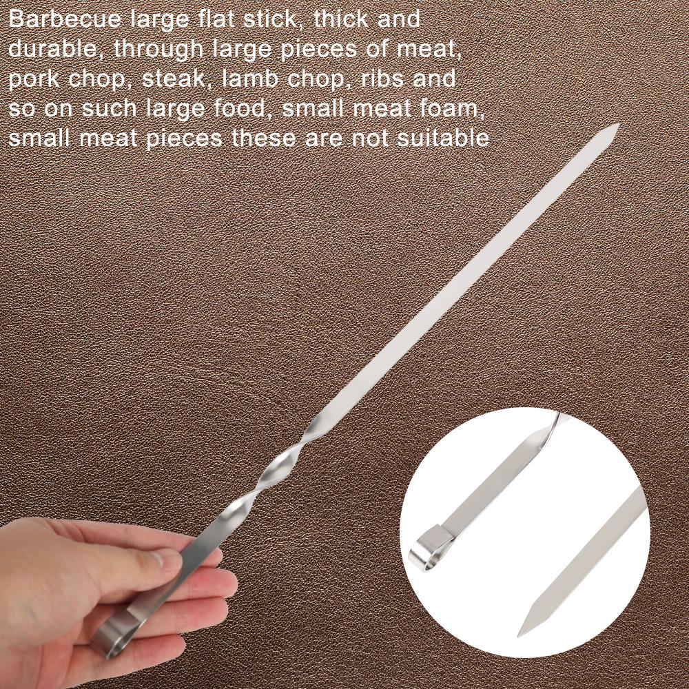 Outdoor Camping Picnic Flat BBQ Fork 6Pcs Wide BBQ Stick Stainless Steel Barbecue Skewer Barbecue Supplies BBQ Utensil