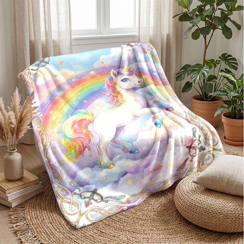 Magical Purple Unicorn Theme Blanket Lightweight Warm Flannel Blanket Decorative Throw Blanket for Home Decoration