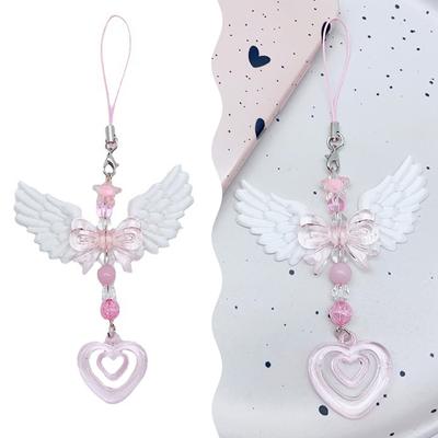 Lieflijke Vleugels Strik Hart Mobiel Koord Telefoon Hanger Ketting Voor Meisjes Vrouwen Mode Zoete Sleutelhanger Tassen Decoratieve Accessoires Cadeaus
