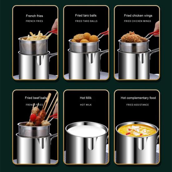 1 Set Fryer Multifunctional Mini Pot Good Heat Conductivity Stainless Steel Oil-saving Home